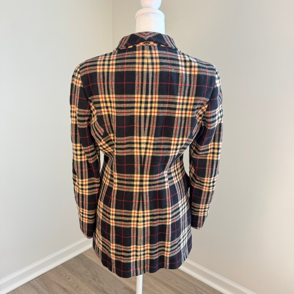 Jil Sander+ Plaid Wool Cashmere Blazer Women 38 IT Black Tan Red Italian Luxury - Picture 6 of 12